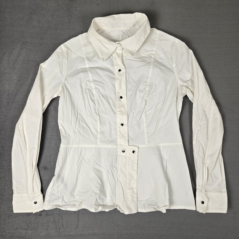 Babette Blouse‎ Womens XS White Peplum Snap Front Shirt Excellent